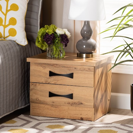 Baxton Studio Colburn Modern and Contemporary Oak Brown Finished Wood 2-Drawer Nightstand 189-11979-ZORO